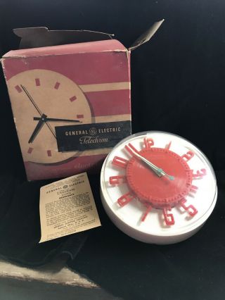 Vintage General Electric Telechron Kitchenmate Wall Clock Red White Aqua 2h104