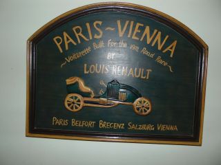 Paris Vienna Road Race Renault Vintage Car Wooden Sign Wall Decor Rare
