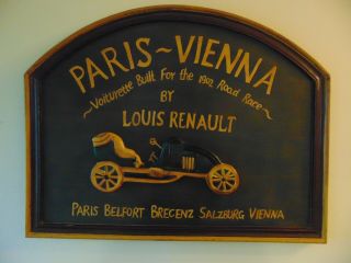Paris Vienna Road Race Renault Vintage Car Wooden Sign Wall Decor Rare 2