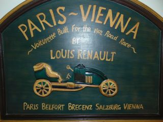 Paris Vienna Road Race Renault Vintage Car Wooden Sign Wall Decor Rare 3