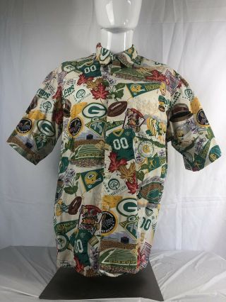 Vtg Wi Green Bay Packers Nfl Superbowl Xxxi Hawaiian Button Up Shirt Xl