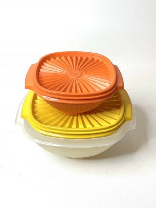 Vintage Tupperware Harvest Servalier Nesting Storage Bowls 836,  840,  858 & 2 Lids