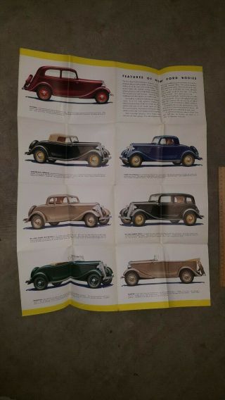 Ford Fold Out Poster Advertisement Ford V8 Deluxe 1934 Look