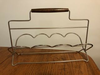 Vtg Mid Century Metal Silver - Tone 8 Glass Tumbler Caddy Holder Carrier