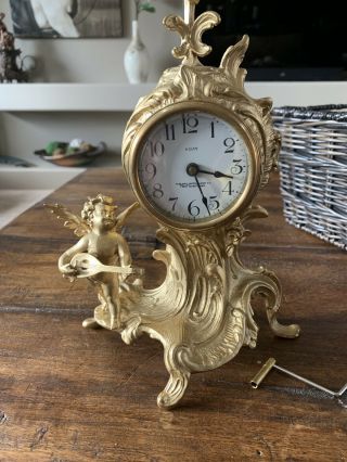 Antique Haven Desk Mantel Clock Art Nouveau Gilt Metal 8 Day