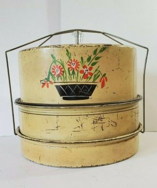 Vintage Metal 3 Tier Cake Pie Cookie Carrier,  /keeper Bale Handle,  Knob,  Painted