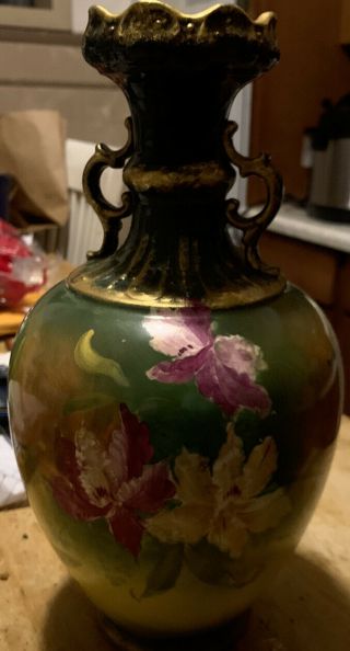 Antique Signed Hand Painted,  Floral Porcelain Royal Bonn Large Vase