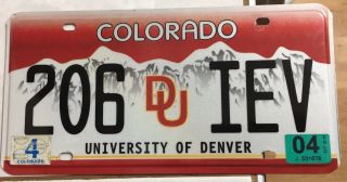 2004 Colorado University Of Denver Optional College License Plate 206 Iev