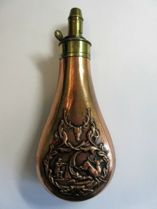 Antique Victorian Brass & Copper Large Shot,  Powder Flask By Sykes - Hunting