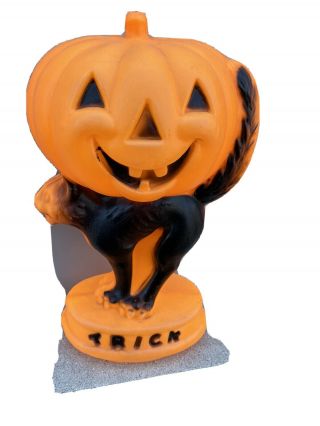 Vintage Halloween Blow Mold Pumpkin Head With Black Cat Trick Or Treat