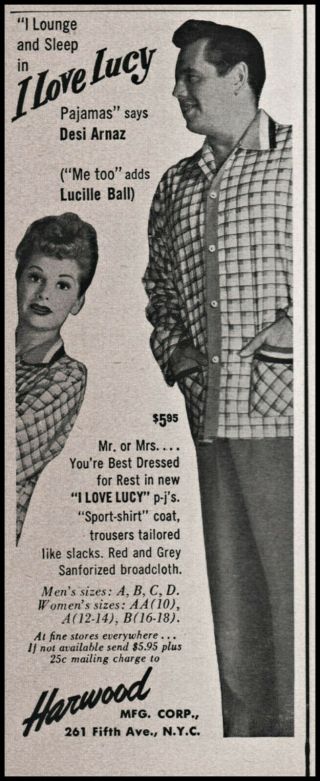 1954 I Love Lucy Pajamas Lucille Ball Desi Arnaz Vintage Photo Print Ad L38