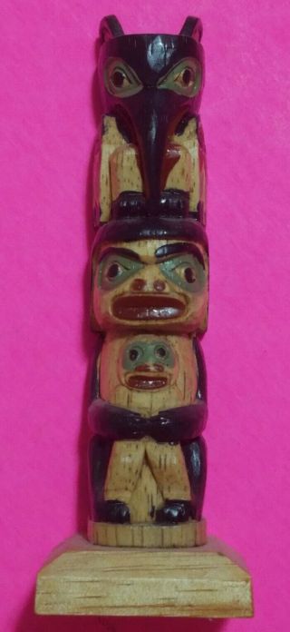 Vintage Wood Hand Carved Tlingit Totem Pole Nw Coast Ketchikan Alaska