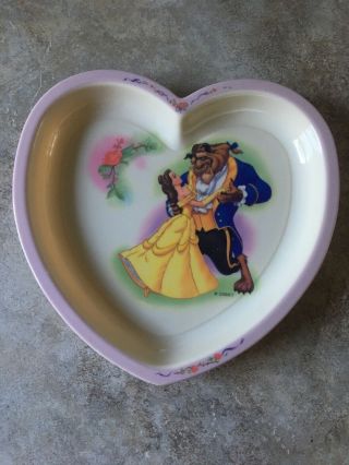 Vintage Selandia Beauty And The Beast Heart Shaped Melamine Plate Walt Disney