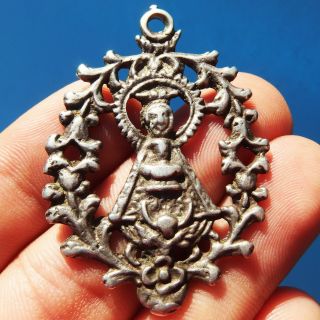 Antique Blessed Virgin Mary Silver Medal Old Our Lady Of The Hayfield Pendant