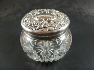 3 3/4 " Dominick And Haff Sterling And Cut Crystal Dresser Powder Vanity Jar