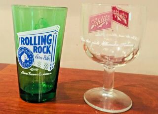 Vintage Wisconsin Beers Rolling Rock & Schlitz Beer Glasses (set Of 2)