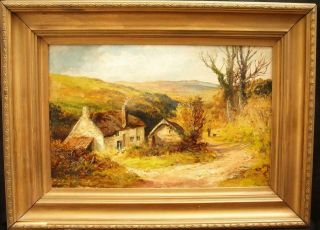 19th Century Figures By Farmhouse In Peak Moorland L/s Antique Oil Painting