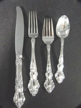 Wallace Meadow Rose Sterling 4pc Place Setting 2 Forks Modern Blade Knife Spoon
