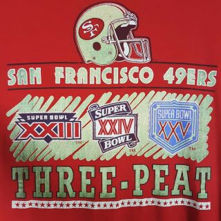 Vtg 90s San Francisco 49ers T - Shirt L Red Three - Peat Bowl Nfl Football Usa