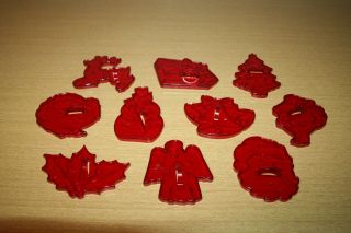 10 Vintage Hrm Red Hard Plastic Christmas Cookie Cutters