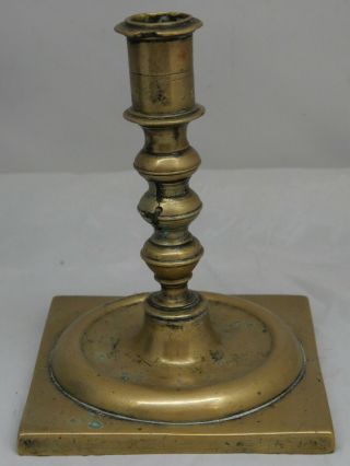 Early Looking Brass Square Form Candlestick Possibly Dutch 17th Century Rar