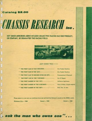 Chassis Research Inc.  1960 Vintage Dragster Parts Catalog50 Page Pdf File Cd Rom
