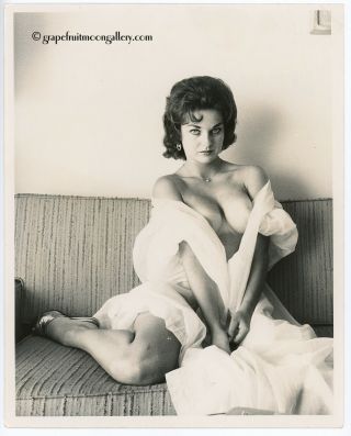 Vintage 1960s Bunny Yeager Pin - Up Photograph Draped Nude Beauty Rusty Allyn