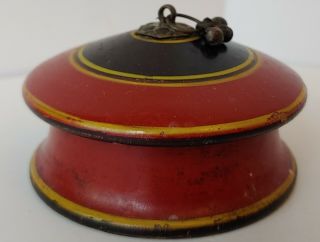 Vintage Chinese Hand Crafted Red & Black Circular Wooden Trinket /jewelry Box