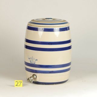 Robinson Ransbottom Crock Water Cooler & Spout Blue Stripe Crown 4 Gallon & Lid