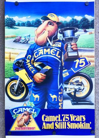 Vintage Joe Camel Superbike Racing 75th Birthday Poster Honda Motorcycle