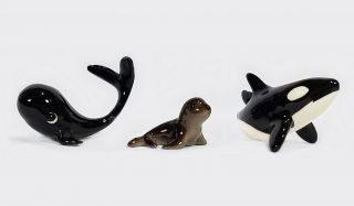 Vintage Whale Shark And Seal Miniature Figurines Ceramic Porcelain 3 Sea Animals