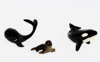 Vintage Whale Shark and Seal Miniature Figurines Ceramic Porcelain 3 Sea Animals 3