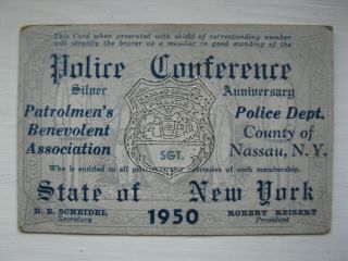 Vintage 1950 Silver Anniversary Patrolmen ' s Benevolent Association Police Card 2