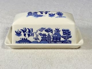 Vintage Blue Willow Ware Covered Butter Dish - Made In Japan