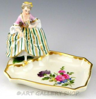 Antique Carl Thieme Dresden Saxony Victorian Lady Figurine Trinket Pin Dish