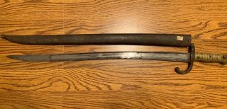Antique 1872 French Chassepot Chatelleraut Bayonet With Scabbard
