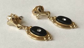 Vintage Avon Gold Tone Black Stone & Rhinestone Stud Earrings 3/8 " X 1 "