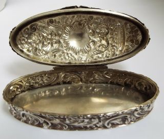 Lovely Decorative English Antique 1904 Sterling Silver Table Snuff Jewelry Box