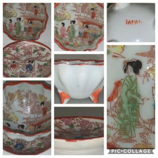 Vintage Geisha Girl Porcelain Hand Painted Finger Bowl And Saucer Made In Japan