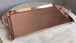 TRULY STUNNING ANTIQUE VICTORIAN ARTS & CRAFTS HAMMERED COPPER TRAY 50CM X 28CM 2