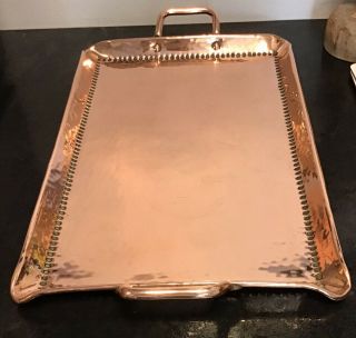 TRULY STUNNING ANTIQUE VICTORIAN ARTS & CRAFTS HAMMERED COPPER TRAY 50CM X 28CM 3