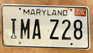 " Ima Z28 " Maryland Vanity License Plate 