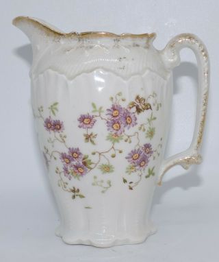 Vintage Creamer/pitcher White With Purple Flowers And Gold Trim E7