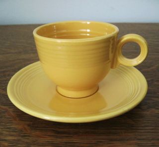 Vintage Fiesta Yellow Tea Cup And Saucer Fiestaware