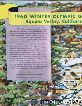 1960 Shell Oil Squaw Valley California Olympic Winter Games Folding Cartoon Map 3