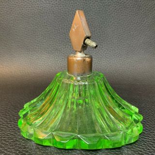 Antique Victorian Vaseline Uranium Green Glass Perfume Scent Bottle Atomizer 4 "