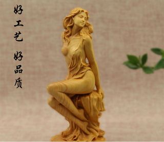 6 " Art China Natural Boxwood Wood Handcarved Ancient Girl Statue