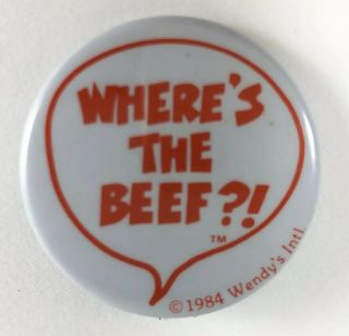 Vintage Wheres The Beef Button Pin Back Wendys 1984 Employee Uniform