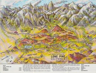 Vintage Inyo County & Lone Pine California Sierra Map / Brochure Mt.  Whitney