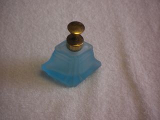 Vintage Frosted Blue Glass Perfume Bottle Brass Spray Pump